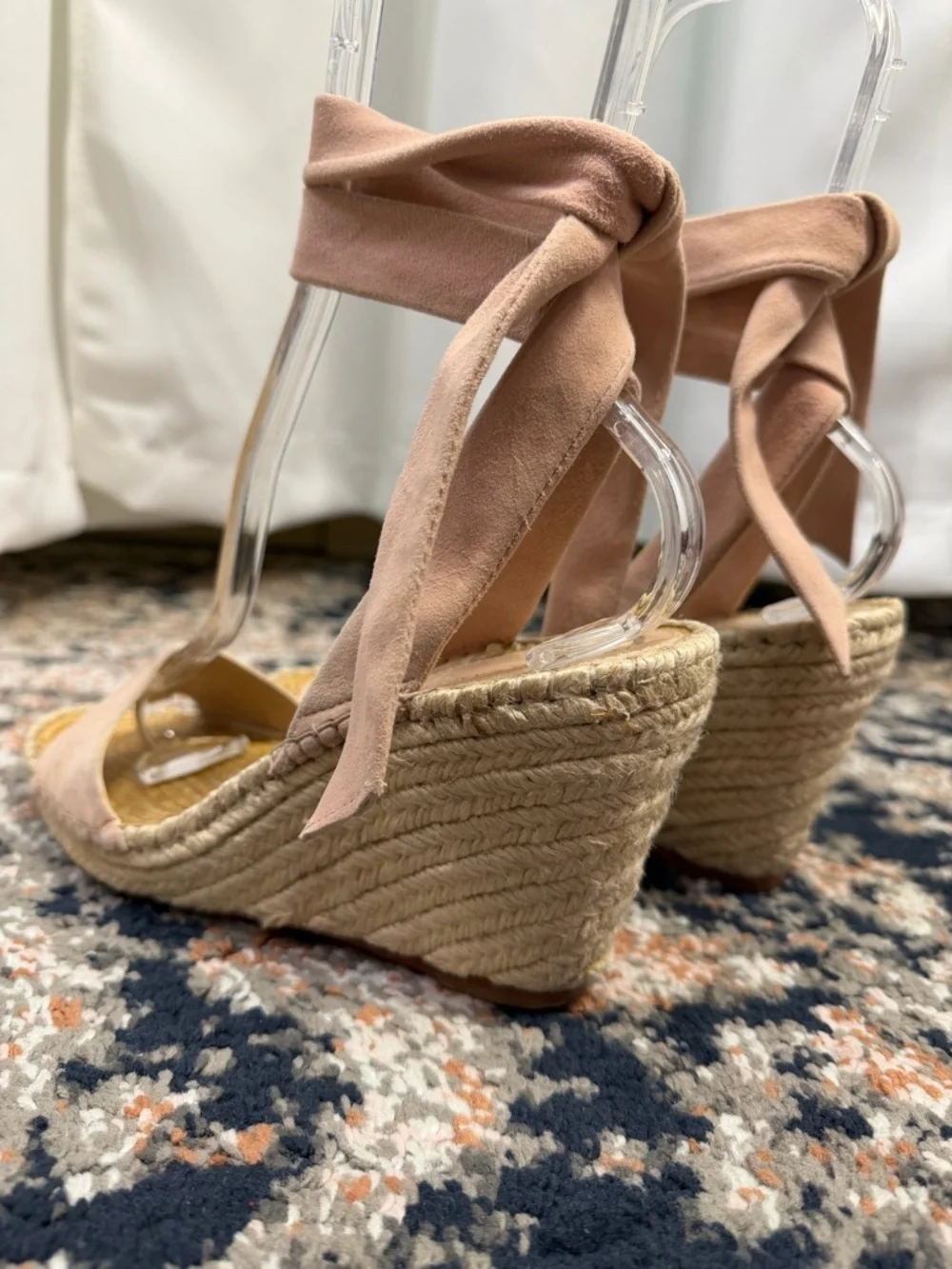 Loeffler Randall ‘Harper’ Blush Pink Suede Ankle Tie Espadrille Sandals Size 7.5